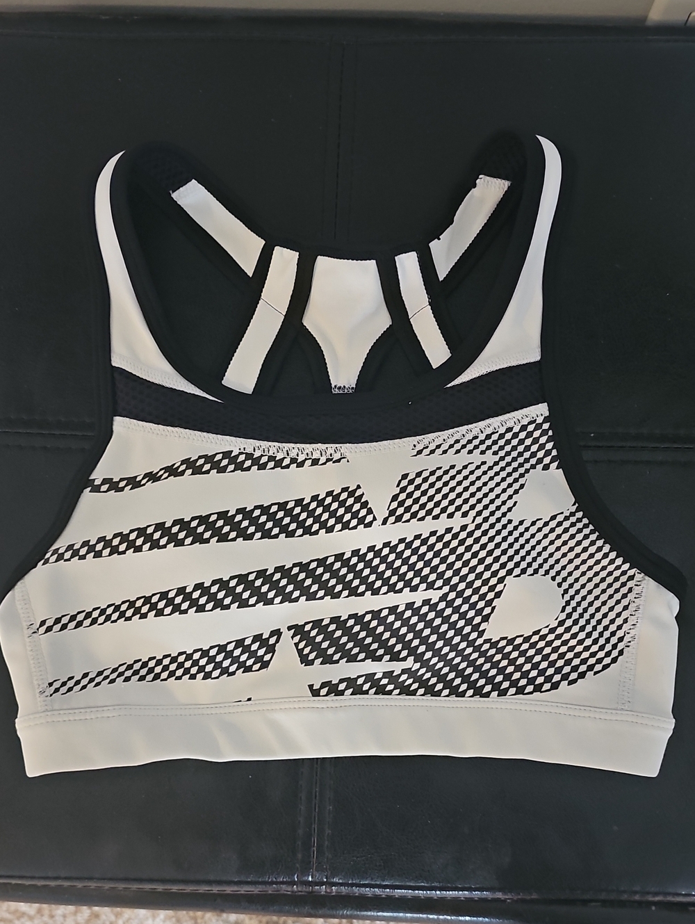 New Balance Black and White Graphic Racerback Sports Bra Womans XS